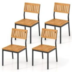 Tangkula Patio Dining Chair Set Of 4 Outdoor Armless Chairs W/Metal And Acacia Wood Frame All-Weather Bistro Chairs -Tangkula Shop GUEST f6de7a0b e10c 4a81 b8ab e5d842549b1b