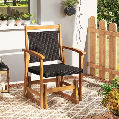 Tangkula 2-Piece Patio Rattan Glider Chair Set with Acacia Wood Frame 2 Tangkula 2-Piece Patio Rattan Glider Chair Set with Acacia Wood Frame - Image 2