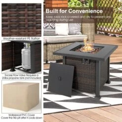 Tangkula 9PCS Furniture Set W/ 32" Fire Pit Table 50,000 BTU Square Propane Fire Pit Patio Black