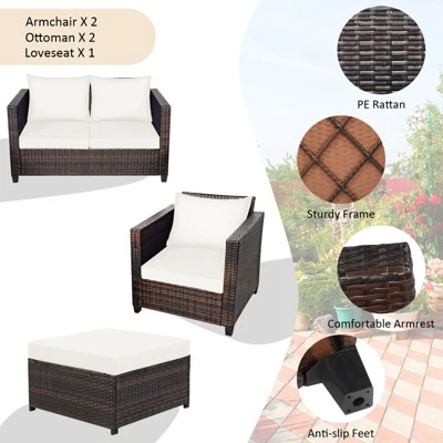 Tangkula 5-Piece Outdoor Wicker Conversation Set with Removable Cushions 2 Tangkula 5-Piece Outdoor Wicker Conversation Set with Removable Cushions - Image 2