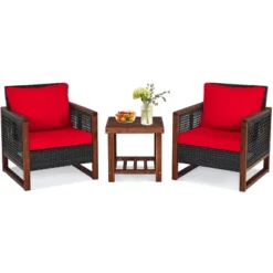 Tangkula 3PCS Patio Rattan Bistro Set Acacia Wood Frame Cushioned Sofa And Side Table 14 Tangkula 3PCS Patio Rattan Bistro Set Acacia Wood Frame Cushioned Sofa And Side Table -Tangkula Shop GUEST f721b673 848f 44f0 8b0d 21f98d350937