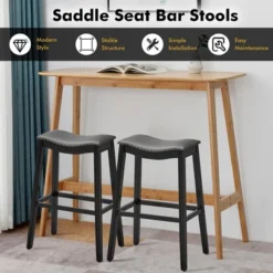 Tangkula Set Of 4 Saddle Bar Stools Bar Height Kitchen Chairs W/ Rubber Wood Legs -Tangkula Shop GUEST f7550f25 5f9b 4b98 b1fd cffc9ae199fe