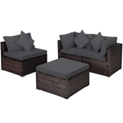 Tangkula 4PCS Rattan Patio Conversation Furniture Set Yard Outdoor W/ Grey Cushion -Tangkula Shop GUEST f797ef2c 1b3c 45b1 9eb1 4fea51e89a9e