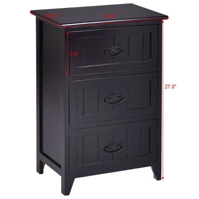 Tangkula 3 Drawers Nightstand End Table Storage Wood Side Bedside Black 8 Tangkula 3 Drawers Nightstand End Table Storage Wood Side Bedside Black - Image 8