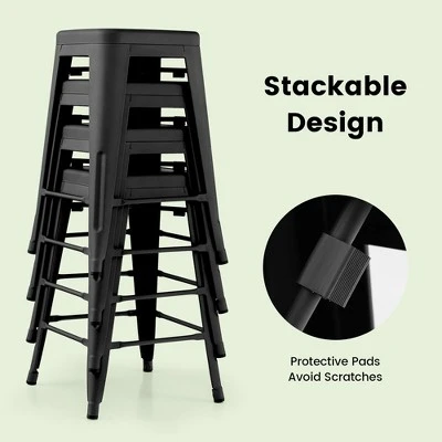 Tangkula 24" Set Of 4 Tolix Style Barstool Counter Height Metal Bar Stool Stackable Chair Black 5 Tangkula 24" Set Of 4 Tolix Style Barstool Counter Height Metal Bar Stool Stackable Chair Black - Image 5
