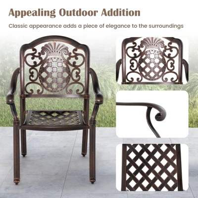 Tangkula 2PCS Cast Aluminum Chairs Outdoor Metal Armchairs W/ Ergonomic Curved Seat Patio 2 Tangkula 2PCS Cast Aluminum Chairs Outdoor Metal Armchairs W/ Ergonomic Curved Seat Patio - Image 2