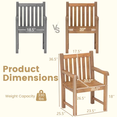 Tangkula 4 PCS Teak Wood Patio Dining Chair Outdoor Armchair W/ Slatted Seat & Solid Legs 7 Tangkula 4 PCS Teak Wood Patio Dining Chair Outdoor Armchair W/ Slatted Seat & Solid Legs - Image 7