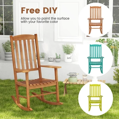 Tangkula Patio Rocking Chair W/ 400 Lbs Weight Capacity Eucalyptus Wood Porch Rocker W/ High Back 2 Tangkula Patio Rocking Chair W/ 400 Lbs Weight Capacity Eucalyptus Wood Porch Rocker W/ High Back - Image 2
