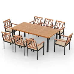 Tangkula 9 PCS Patio Dining Set Acacia Wood Table W/ Soft Cushions And 1.9" Umbrella Hole 11 Tangkula 9 PCS Patio Dining Set Acacia Wood Table W/ Soft Cushions And 1.9" Umbrella Hole -Tangkula Shop GUEST f8cef418 1640 4c01 ab37 24292372599a