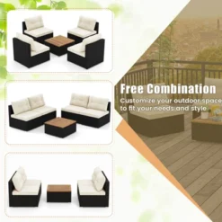 Tangkula 5 Pieces Outdoor Patio Furniture Set Sectional PE Rattan Sofa Set With Cushions And Acacia Wood Coffee Table -Tangkula Shop GUEST f8fb92c7 6144 43e0 b2a9 49852eadc685