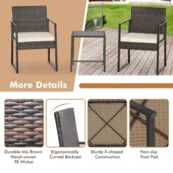 Tangkula 3PCS Patio Rattan Hand-Woven PE Wicker Bistro Set Outdoor Furniture Set W/ Table & Cushion -Tangkula Shop GUEST f90385c1 b63c 4b5b ba63 3640f24578be