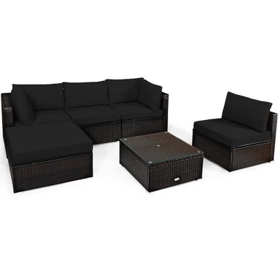 Tangkula 6-Piece Rattan Outdoor Sectional Sofa Set - Modern Patio Furniture with Black Cushions 9 Tangkula 6-Piece Rattan Outdoor Sectional Sofa Set - Modern Patio Furniture with Black Cushions - Image 9