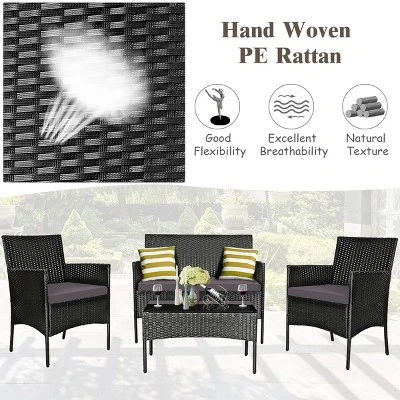Tangkula 4-Piece Rattan Outdoor Furniture Set with Cushioned Sofa and Table 2 Tangkula 4-Piece Rattan Outdoor Furniture Set with Cushioned Sofa and Table - Image 2
