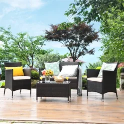 Tangkula 4 PCS Patio Rattan Wicker Furniture Set Outdoor With Cushions -Tangkula Shop GUEST f94b1ff2 ba2d 4a58 8f08 0c1e1308a675