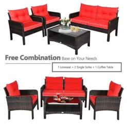 Tangkula 4 Piece Patio Conversation Set Rattan Wicker Loveseat Sofa Coffee Table & Glass Top Red/Turquoise Cushions 11 Tangkula 4 Piece Patio Conversation Set Rattan Wicker Loveseat Sofa Coffee Table & Glass Top Red/Turquoise Cushions -Tangkula Shop GUEST f962b4ad 79fb 43cf 9575 8f79be480f7a