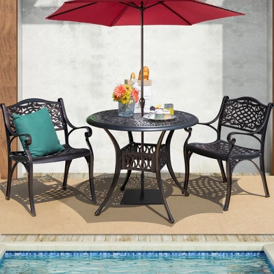 Tangkula 3-Piece Cast Aluminum Patio Bistro Set with Umbrella Hole 3 Tangkula 3-Piece Cast Aluminum Patio Bistro Set with Umbrella Hole - Image 3