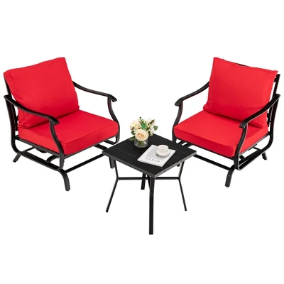 Tangkula 3-Piece Patio Rocking Bistro Set - Outdoor Conversation Set with Red Cushions 8 Tangkula 3-Piece Patio Rocking Bistro Set - Outdoor Conversation Set with Red Cushions - Image 8