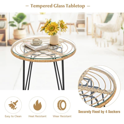 Tangkula 3 Pieces Patio Furniture Set W/Tempered Glass Coffee Table Set For Garden And Backyard White/Red/Turquoise/Grey/Black Cushions 4 Tangkula 3 Pieces Patio Furniture Set W/Tempered Glass Coffee Table Set For Garden And Backyard White/Red/Turquoise/Grey/Black Cushions - Image 4