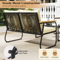 Tangkula Set Of 8 Wicker Patio Furniture Set Outdoor Conversation Set W/ Tempered Glass Coffee Table Rattan Cushioned Chairs With Acacia Wood Armrests
