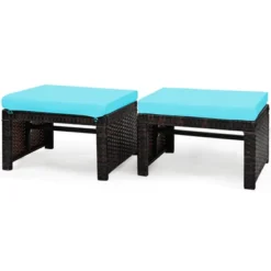 Tangkula 2 PCS Outdoor Wicker Ottoman Patio Rattan Furniture Metal Footrest Seat Square Footstool With Cushion -Tangkula Shop GUEST fa21224a 5557 4f60 ba5e 634a883041dd