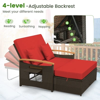 Tangkula Patio Rattan Daybed Set W/ Cushioned Loveseat & Storage Ottoman 5 Tangkula Patio Rattan Daybed Set W/ Cushioned Loveseat & Storage Ottoman - Image 5
