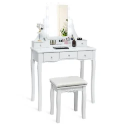 Tangkula LED Vanity Table Makeup Dresser Desk W/Drawers &Cushioned Stool Black/Brown/White 18 Tangkula LED Vanity Table Makeup Dresser Desk W/Drawers &Cushioned Stool Black/Brown/White -Tangkula Shop GUEST fb0ec937 831b 4c02 8a3f b273b80feb38