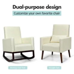 Tangkula 2-in-1 Upholstered Rocking Chair With Wood Leg & Pillow Relax Sofa Chair Light Grey/Beige/Dark Gray -Tangkula Shop GUEST fb3113fc 95e1 49e1 b4da d0d1b94e6231