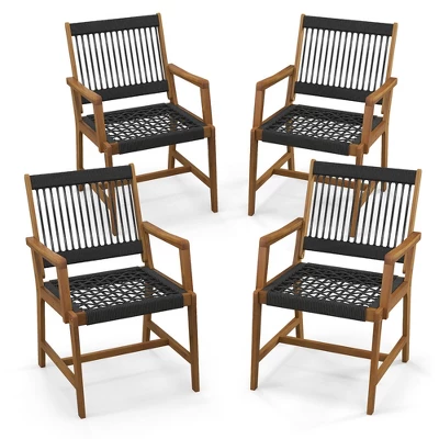Tangkula Patio 4PCS Acacia Wood Dining Chairs All-Weather Rope Woven Armchairs Outdoor 9 Tangkula Patio 4PCS Acacia Wood Dining Chairs All-Weather Rope Woven Armchairs Outdoor - Image 9