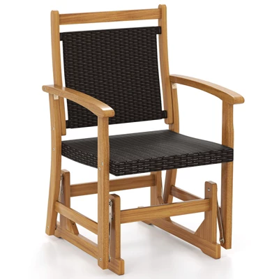 Tangkula Patio Rattan Glider Chair W/ Acacia Wood Frame & Wicker Seat Back Armrests 7 Tangkula Patio Rattan Glider Chair W/ Acacia Wood Frame & Wicker Seat Back Armrests - Image 7