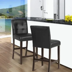 Tangkula Set Of 4 Bar Stools 25inch Counter Height Barstool Pub Chair Rubber Wood Black -Tangkula Shop GUEST fb81990a 585e 47f7 8c11 87f21bd4cad7