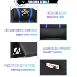 Tangkula PU Leather Gaming Recliner Chair Single Massage Lounge Sofa W/ Lumbar Cushion Blue -Tangkula Shop GUEST fbbe8066 419d 4f80 9dd4 141b3cd81350