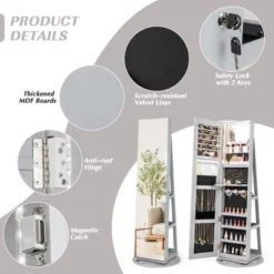 Tangkula 360° Rotating Mirrored Jewelry Cabinet Armoire 3 Color LED Modes Lockable Gray 13 Tangkula 360° Rotating Mirrored Jewelry Cabinet Armoire 3 Color LED Modes Lockable Gray -Tangkula Shop GUEST fbfe5939 ada8 4f4b a983 4ee5356aa736