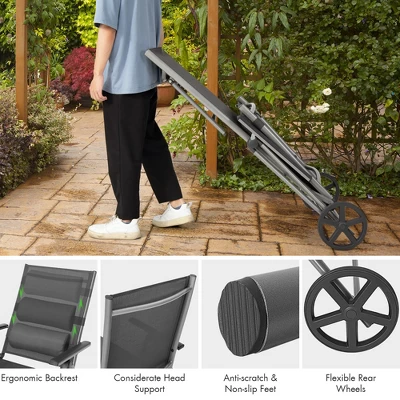 Tangkula 2PCS Outdoor Patio Recliner Chairs - Adjustable Folding Chaise Lounge with Wheels 3 Tangkula 2PCS Outdoor Patio Recliner Chairs - Adjustable Folding Chaise Lounge with Wheels - Image 3