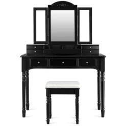 Tangkula 7 Drawers Tri-Folding Vanity Mirror Makeup Dressing Table Set W/ Necklace Hook -Tangkula Shop GUEST fc0ce583 7994 445b a335 5bce8702c029