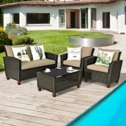 Tangkula 4PCS Cushioned Rattan Conversation Set W/ Coffee Table Patio Outdoor 12 Tangkula 4PCS Cushioned Rattan Conversation Set W/ Coffee Table Patio Outdoor -Tangkula Shop GUEST fc57e8a6 8c1e 431c a064 1f322d02f9d1