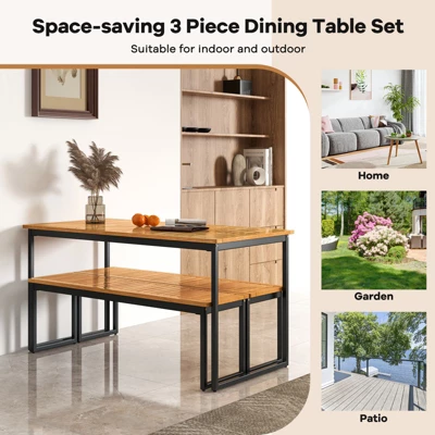 Tangkula 51" Acacia Wood Patio Dining Bench Set - Set of 2 Backless Outdoor Benches 6 Tangkula 51" Acacia Wood Patio Dining Bench Set - Set of 2 Backless Outdoor Benches - Image 6