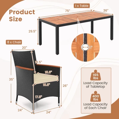 Tangkula 9 PCS Patio Dining Set For 8 Large Conversation Set W/ Umbrella Hole Seat Cushion 8 Tangkula 9 PCS Patio Dining Set For 8 Large Conversation Set W/ Umbrella Hole Seat Cushion - Image 8