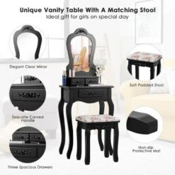 Tangkula Vanity Mirror Makeup Dressing Table Set W/ Stool Drawer Wood Desk -Tangkula Shop GUEST fc743b7c 4676 4e4b b3d5 d7d6da3f02d4