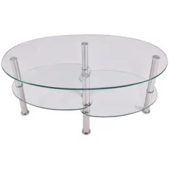 Tangkula Oval Dining Table Tempered Glass Top Tea Table Chrome Base Living Room -Tangkula Shop GUEST fc788556 de0c 4317 a2a2 5c6870e3efb9