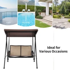 Tangkula 2-Person Patio Swing Seat Outdoor Porch Swing All Weather Hammock W/Canopy & Storage Pockets Brown 7 Tangkula 2-Person Patio Swing Seat Outdoor Porch Swing All Weather Hammock W/Canopy & Storage Pockets Brown -Tangkula Shop GUEST fc95e9b2 0eb3 4685 b83b d49af2414c26