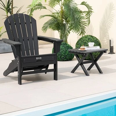 Tangkula 2 Pieces Folding Adirondack Side Table Poolside Garden Patio Black 3 Tangkula 2 Pieces Folding Adirondack Side Table Poolside Garden Patio Black - Image 3