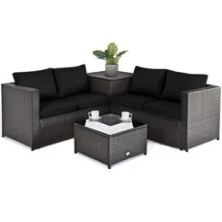 Tangkula 4-Piece Outdoor Rattan Furniture Set with Storage & Cushions -Tangkula Shop GUEST fcaafcc3 0ffc 44bf 930d 116e75214516