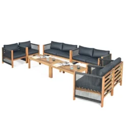 Tangkula 8-Piece Acacia Wood Outdoor Furniture Set with Cushioned Sofa and Nylon Rope Armrest -Tangkula Shop GUEST fcab2230 7c9f 4ff0 84b4 0a16de6660c6
