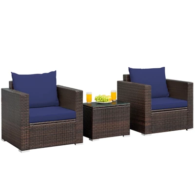 Tangkula 3-Piece Outdoor Patio Rattan Furniture Set with Cushioned Sofas 9 Tangkula 3-Piece Outdoor Patio Rattan Furniture Set with Cushioned Sofas - Image 9