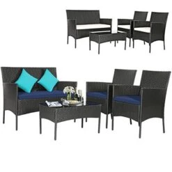 Tangkula 4-Piece Outdoor Rattan Conversation Set with Navy & Off White Cushions 9 Tangkula 4-Piece Outdoor Rattan Conversation Set with Navy & Off White Cushions -Tangkula Shop GUEST fd2654be 24d0 42d1 bb23 6dfc609f8a44