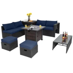 Tangkula 9PCS Furniture Set W/ 32" Fire Pit Table 50,000 BTU Square Propane Fire Pit Patio Navy -Tangkula Shop GUEST fd3e321e 5422 4975 a84e a7154d26578c