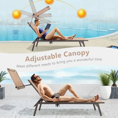 Tangkula Adjustable Outdoor Chaise Lounge with Sun Canopy and Cup Holder 7 Tangkula Adjustable Outdoor Chaise Lounge with Sun Canopy and Cup Holder - Image 7