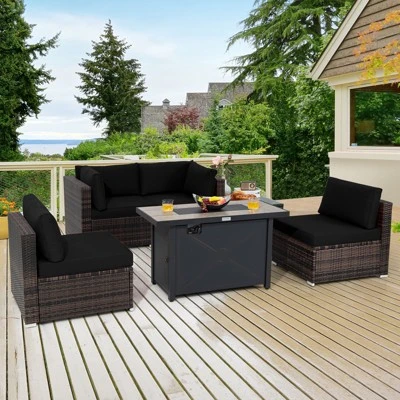 Tangkula 6-Piece Outdoor Sectional Sofa & 60,000 BTU Fire Pit Table Set 1 Tangkula 6-Piece Outdoor Sectional Sofa & 60,000 BTU Fire Pit Table Set