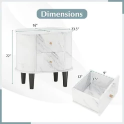 Tangkula 2PCS Nightstand W/ 2 Drawers Faux Marble Bedside Table For Small Space -Tangkula Shop GUEST fd888c3e 248b 4f6c b911 54673efca74c