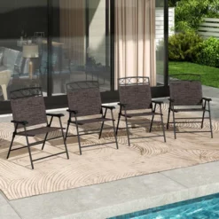 Tangkula 4-Piece Patio Folding Chair Set with Ergonomic Backrests & Armrests